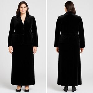 I.N. Studio Petite Black Velvet Blazer Maxi Skirt Suit 2-Piece Set Size 10P